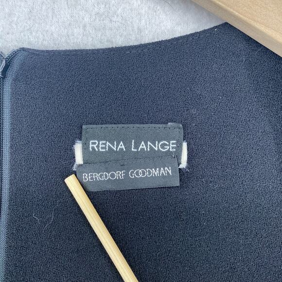 RENA LANGE BERGDORF GOODMAN Dress M Crepe Shift Knee Length Short Sleeve Black - Picture 4 of 12